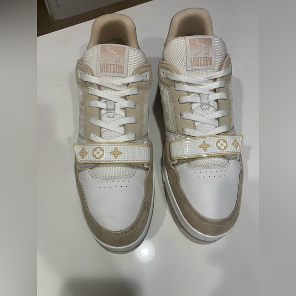 Louis Vuitton lv trainer tan monogram sneakers sz 11 LV us 12 strap - Picture 9 of 11